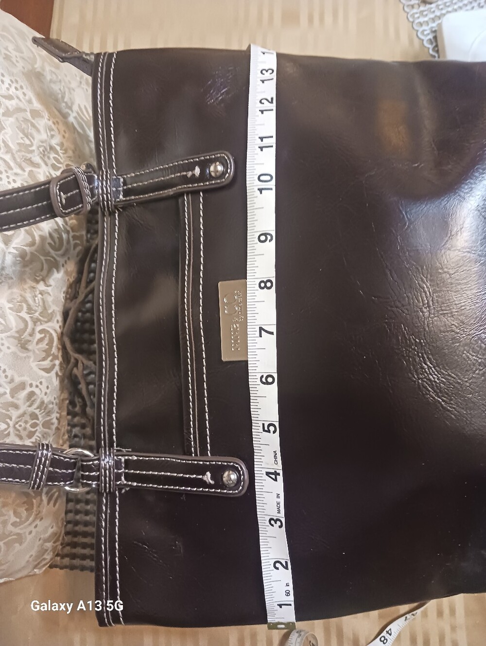 Nine & Co. Dark Brown Women's Tote Bag with Contrast Stitching - Picture 5 of 10